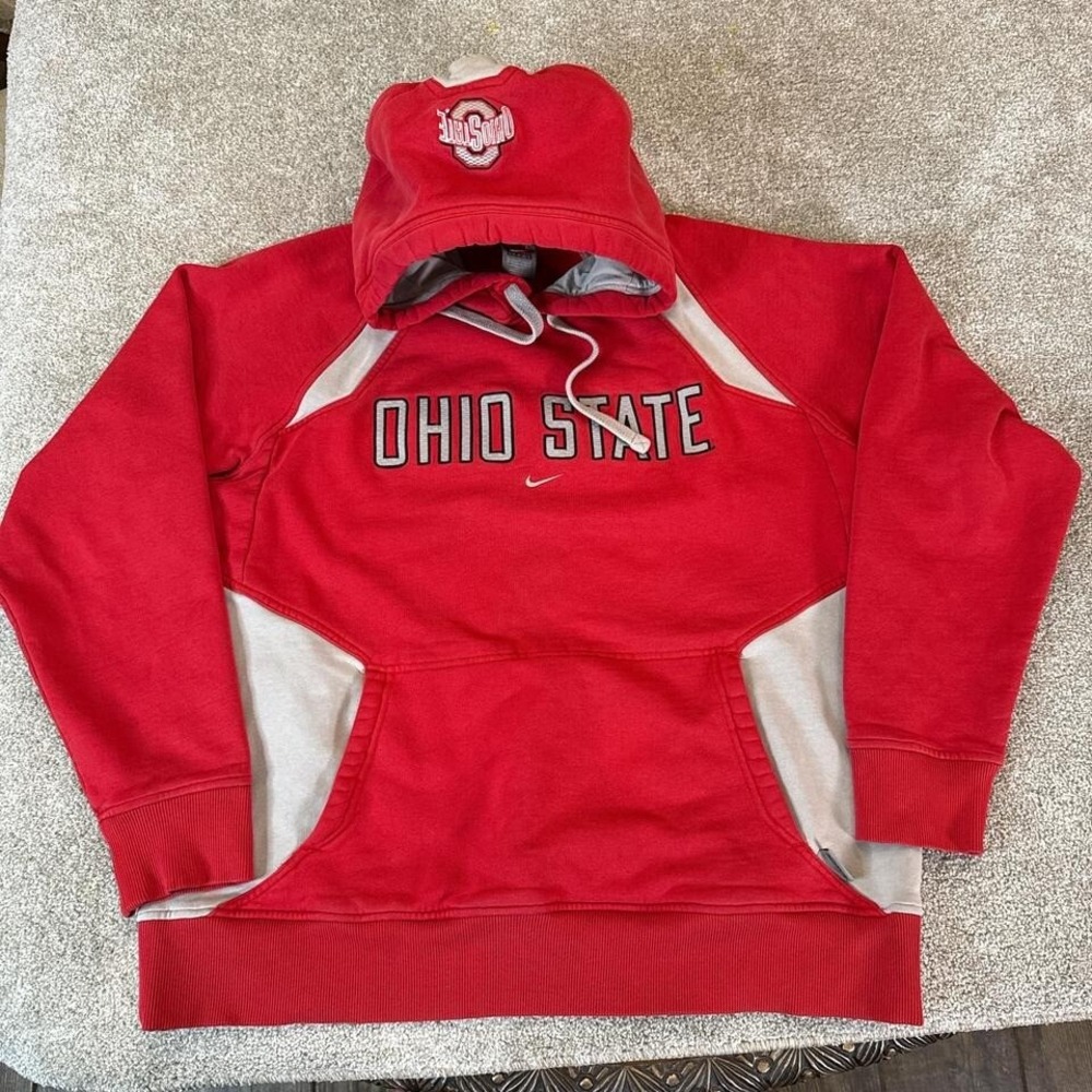 Vintage 90s Nike Ohio State University Hoodie Gray Red Swoosh Buckeyes Pullover